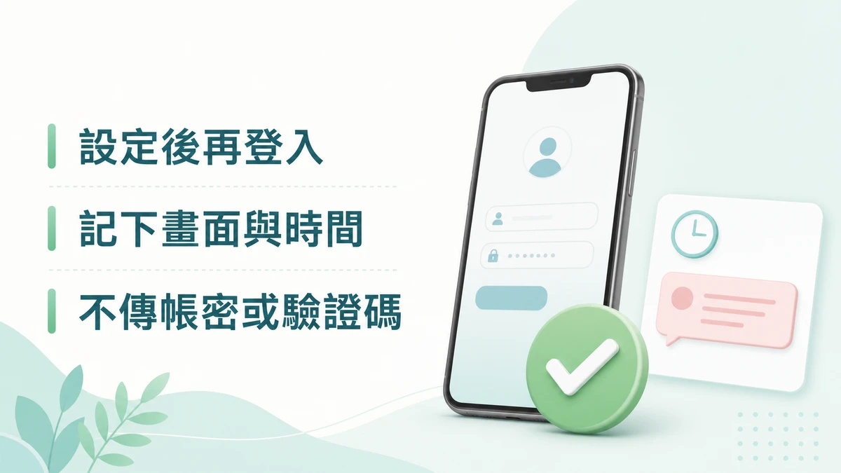 新密碼設定完成後,先回登入頁測試並記下非敏感錯誤訊息的 16:9 資訊圖。